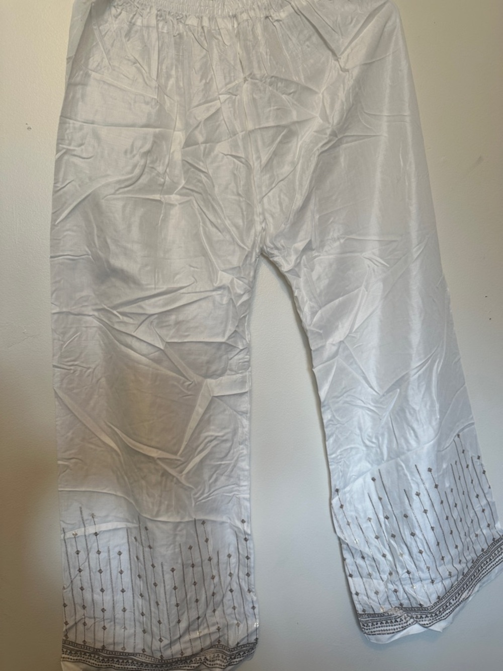 White Embroidered Palazzo Pants